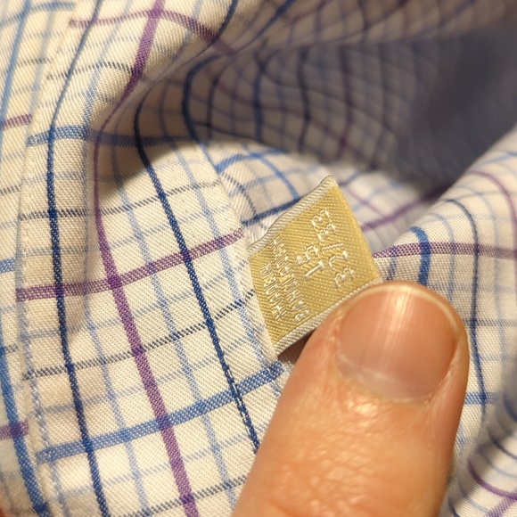 Michael by Michael Kors Brand Non Iron White Button Down Blue and Purple Checks - Picture 6 of 7